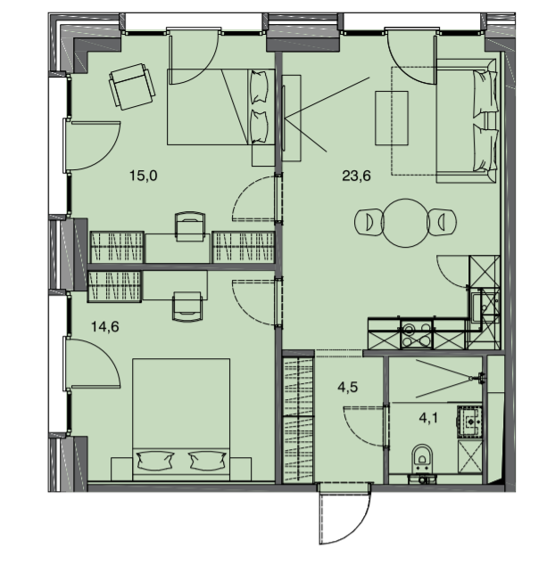 Купить апартаменты DOCKLANDS | Двухкомнатные апартаменты 70,3 м2